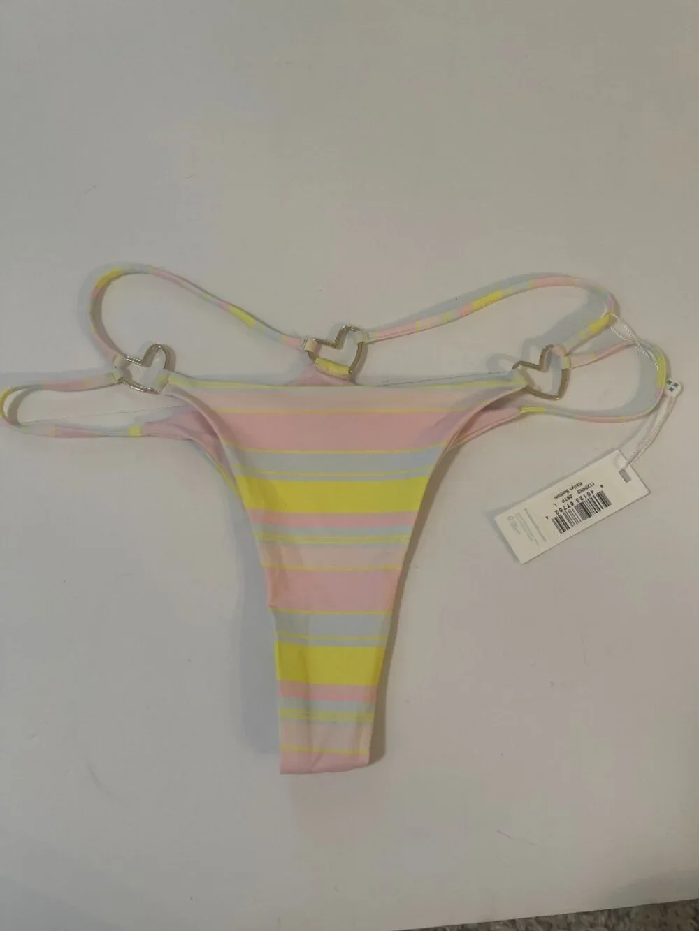 Frankies Bikinis Kailyn Summer Stripe Heart Ring Bikini Bottom L NWT